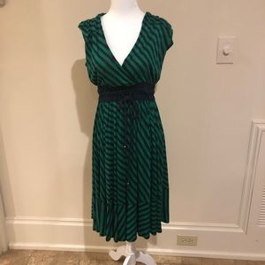 Tracy Reese Navy Blue/ Kelly green striped dress